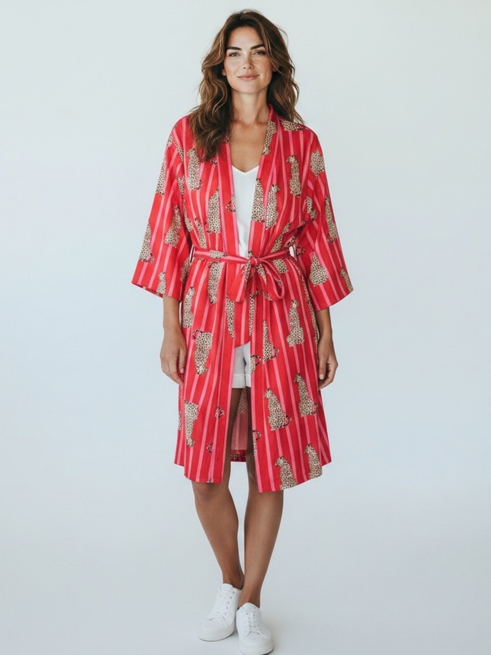 Cost Plus World Market Pink Striped Leopard-Print Satin Robe